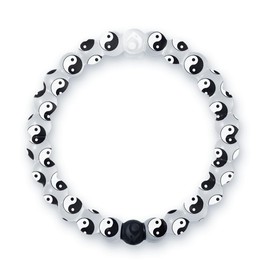 Lokai Silicone Beaded Bracelets for Women & Men, Yin Yang Pattern (Large) - Jewelry Fashion Bead Bracelet with Black & White Beads - Ring Bangle Slide-On Style for Comfortable Fit