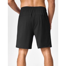 SILKWORLD - Pantalones cortos de correr para hombre, de 7 pulgadas, con bolsillos con cierre, sin forro, secado rápido, pantalones cortos deportivos para hombre, Negro -, Small