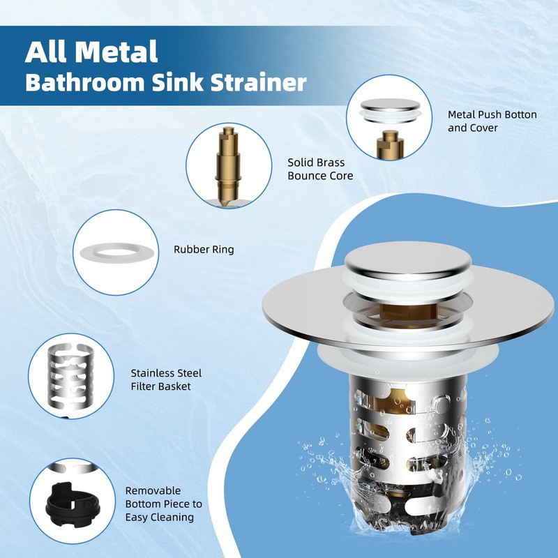 iFealClear Upgraded 4-in-1 Bathroom Sink Drain Stopper Hair Catcher, Universal