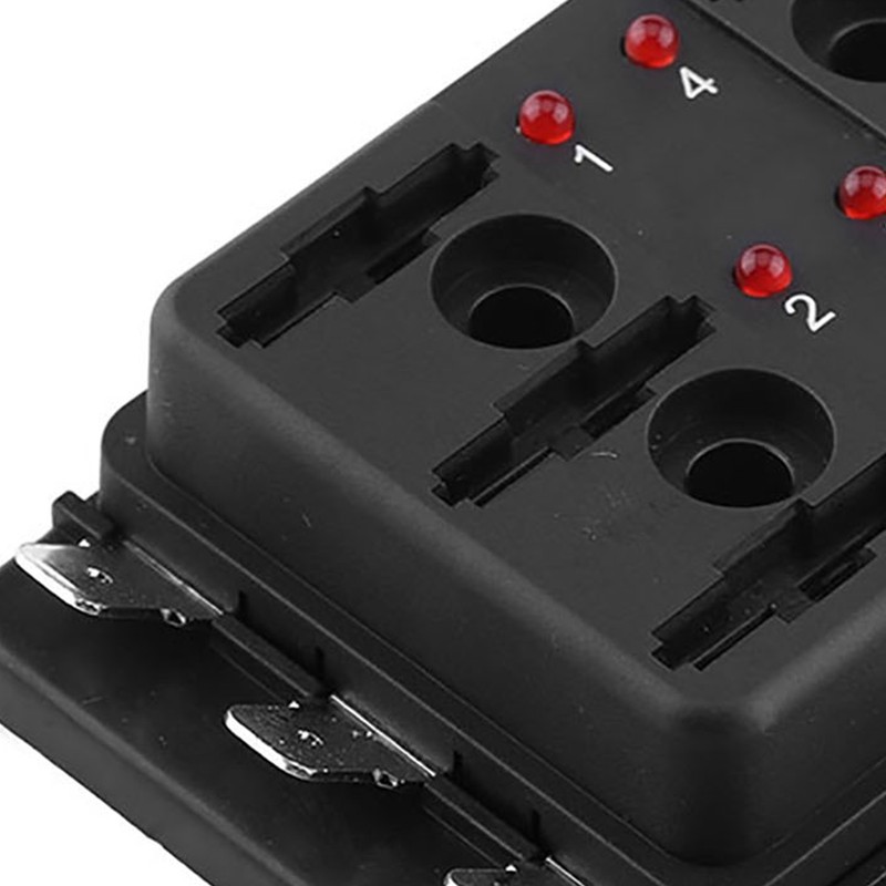 6 Way Circuit Blade Fuse Box Block Holder With LED