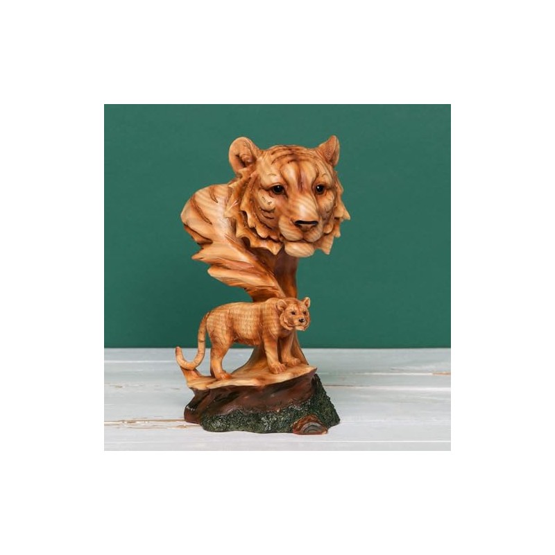 Widdop Naturecraft Wood Effect Resin Figurine-Lion & Cub, Brown, One