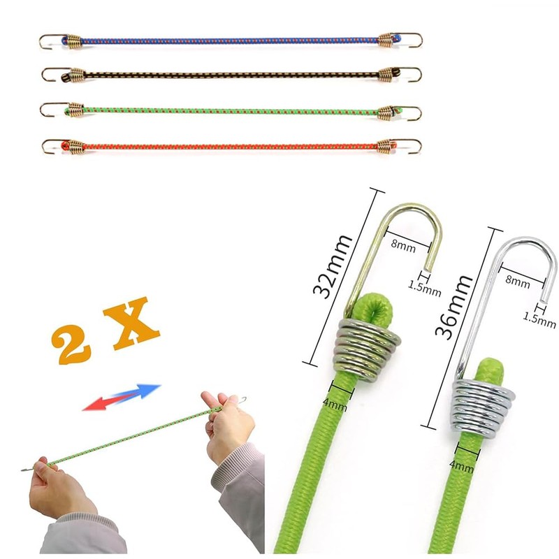 12 PCS Premium Bungee Cords with Hooks, 10" Mini Adjustable