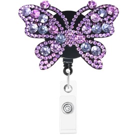 Retractable Badge Holders with Fun Designs - Adjustable ID Card Reel with ID Clip for Nurses, Doctors, Hotel Staff, Teacher, Security, Gifts (Butterfly, Purple)