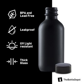 The Bottle Depot - 24 Pack - 2 oz Glass Bottle With Cap - Black Frosted - 20-400 Neck Finish - Boston Round Bottles - UV Rays Protection