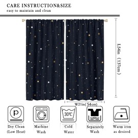 JanJCurt Night Starry Sky Curtains, Golden Space Stars Fantasy Galaxy Universe Black Cosmic with Gold White Star Rain Print Window Curtains for Kids Bedroom Living Room, 42x54 Inch (No Blackout)