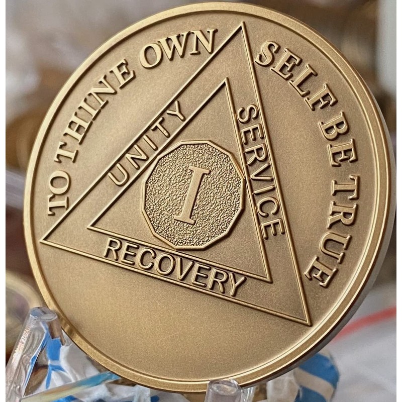 1 Year AA Medallion Premium Bronze Serenity Prayer Sobriety Chip