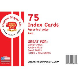 Blank Index Cards- 4" x 6" Assorted Neon Colors, 75 cards per pack for School, Flash Cards, Word Cards, Learning, Memory, Notes, Recipe Cards, Game Parts, Home, Office