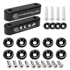 Xotic Tech JDM Front Hood Vent Space Riser Spacer Modification + Fender Bumper Washer Engine Bolt Bay Dress Up Kit, Aluminum Alloy Billet Compatible with Honda Civic CRX, Acura Integra (Black)