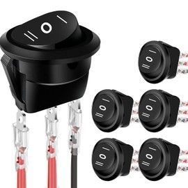 12 Volt Round Rocker Switch,6Pcs Round Toggle Switch with Link Line 3Pin Snap-in Design Wires Pre-Wired Ac 6A/250V 10A/125V 12VDC for Car Truck Marine Boat Rv Vehicle 6PCS