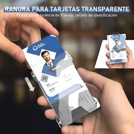 Porta Gafete de Fibra de Carbono, Portatarjetas Portátil con Clip de Metal, Soporte Resistente para Tarjetas de Crédito de Identificación para Trabajadores de Oficina, Capacidad 4 Tarjetas (Negro)