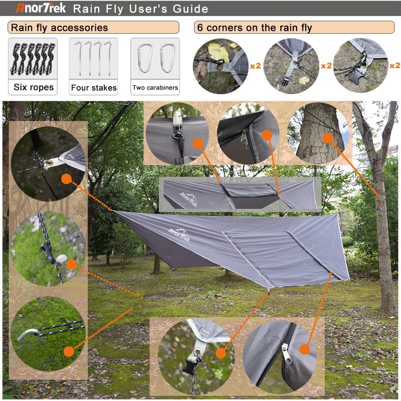 AnorTrek Camping Hammock with Mosquito Net and Rain Fly Tarp,