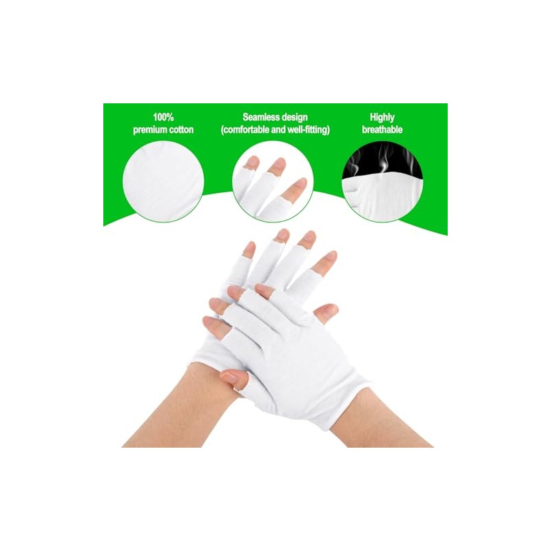 4 pares de guantes de algodón sin dedos, guantes blancos