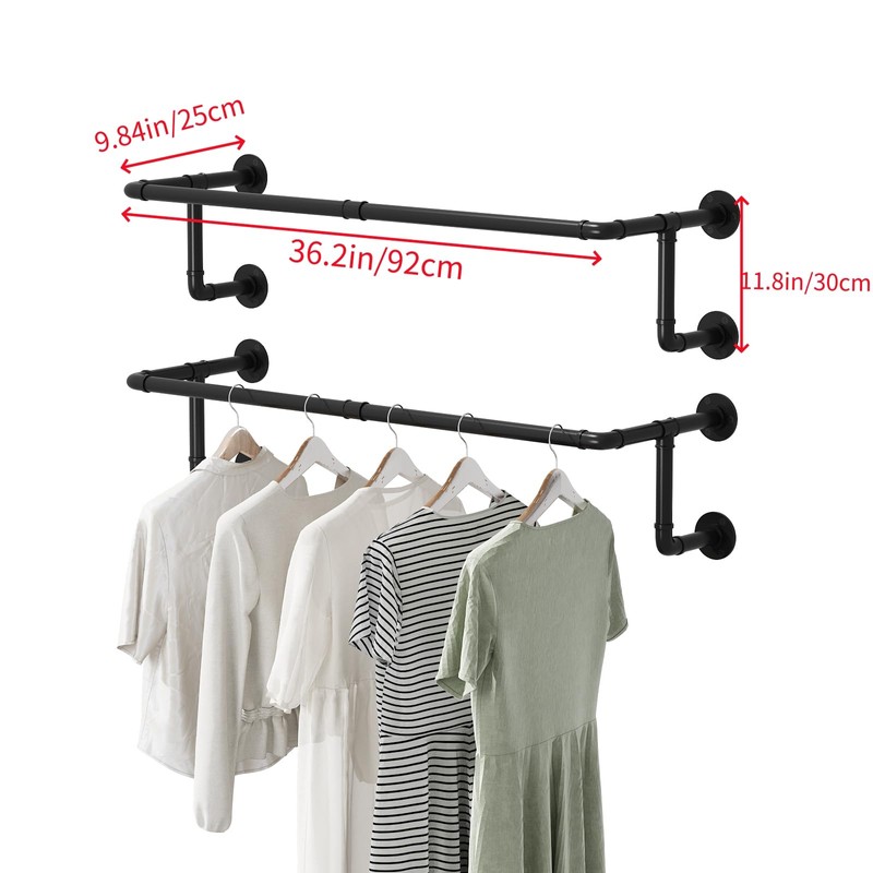 WTPLWD Industrial Pipe Clothes Racks 2 Pack, Black Pipe Wall