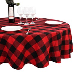 Fayavoo Christmas Tablecloth Round, Buffalo Plaid Tablecloth 70 x 70 Inches with 100% Cotton Waterproof Red and Black Checkered Tablecloth for Christmas Table Decor