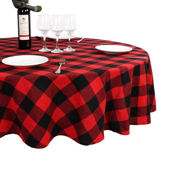 Fayavoo Christmas Tablecloth Round, Buffalo Plaid Tablecloth 70 x 70