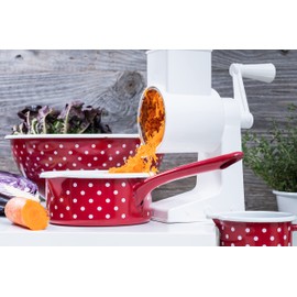 Riess, COUNTRY 0305-077 Kitchen Bowl 18, Red Dots, Diameter 18 cm, Height 6.6 cm, Capacity 1.0 Litres, Enamel, Red/White, Induction