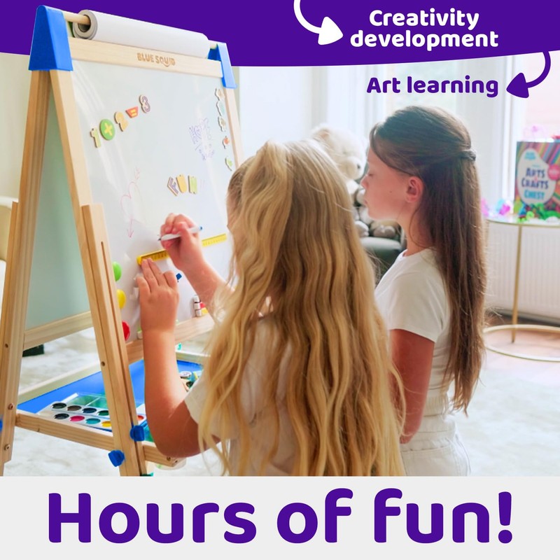 Blue Squid Art Easel for Kids - Dual-Sided Adjustable Wooden