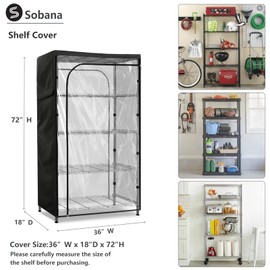 Sobana Waterproof Storage Shelf Cover, 36 x 18 x 72 Inch Wire Shelving Rack Cover with Clear Front Panel, Dustproof Shelving Unit Covers, Black