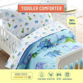 Wildkin Kids 100% Cotton Toddler Comforter for Boys and Girls, Measures 58 X 42 Inches Comforter for Kids, Includes One Comforter Fits Standard Crib Mattress (Dinosaur Land)