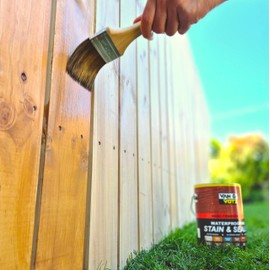 VAN VOTZ Waterproofing Stain & Sealer [1-Gallon, Olive] - Premium Outdoor Semi-Transparent Stain and Protective Finish in One. Semi-Gloss Water-Based Varnish for Exterior Wood in All Weather.