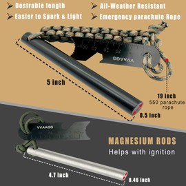 VVAAGG Flint and Steel Fire Starter Kit Survivor, 1/2 inch Ferro Rods with Paracord Handle (12 mm)