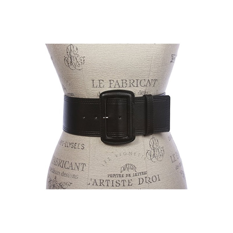 Women's 3" Wide High Waist Fashion Stitch Rectangular Leather Belt,