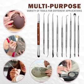 A2Z 10/pk Double-Ended Stainless Steel Wax Clay Sculpting Carving Shaping DIY Tools, Spatula Chisel Carver Set with Tweezer & Carrying Case- Best Budget Kit For Pottery Detailing Texturing & Modelling