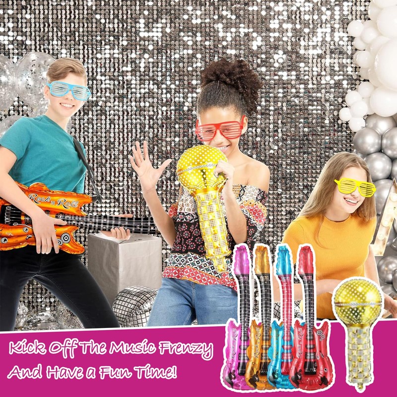 16Pcs Inflatable Guitar, Inflatable Microphone, Blow Up Guitar, Inflatable Instruments