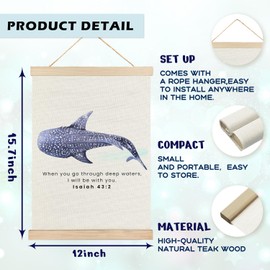 RYYCDOI Whale Shark Wall Decor, Christian Wall Decor, Isaiah 43:2 Christian Shark Wall Art, Bible Verses Wall Decor, Ocean Wall Decor for Droom Room Bathroom Nursery, 12x16 Inches