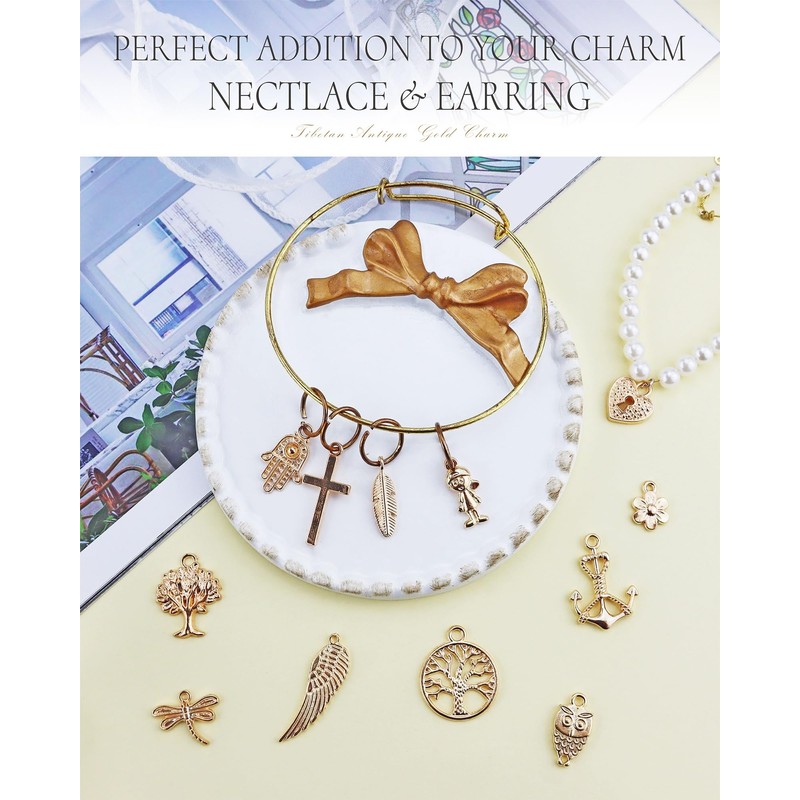 JIALEEY Wholesale Bulk 50PCS Mixed Gold Charms Pendants DIY for