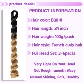 Loose Wave French Curls Crochet Braids Hair 100g 24 Inch 1 Packs Curly Braiding Hair Pre Stretched Bouncy Braiding Hair- Loose Wavy Synthetic Hair Extensions For Black Women (B30#,24Inch)