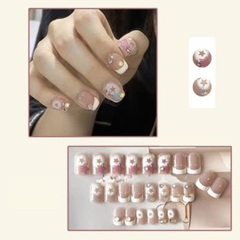 24pcs/box Short Rhinestone False Nails Full Coverage Dopamine Fake Nails Glitter Press On Nails for Women Girls