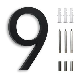 7 Inch Address Numbers for Houses, Modern House Numbers for Outside Street Metal Black Large Door Numbers on Floating Mount Zinc Alloy Black Number 9