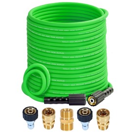 TOOLCY 3300 PSI Super Flexible Pressure Washer Hose 100FT X 1/4", Kink Resistant Leak Free Power Replacement Washing Hos with M22 X 3/8" Quick Connect Kit for Long Driveway