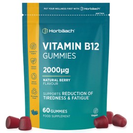Vitamin B12 Gummies 2000mcg | 60 Count | High Strength Berry Flavour Tablet Alternative | Vitamin B12 (Cyanocobalamin) Supplement for Energy Support | Suitable for Vegans | by Horbaach