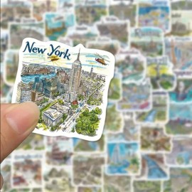 Unbranded 10pcs Hand Drawn Travel Map Stickers- Scrapbook, Journal, DIY Crafts & Cards