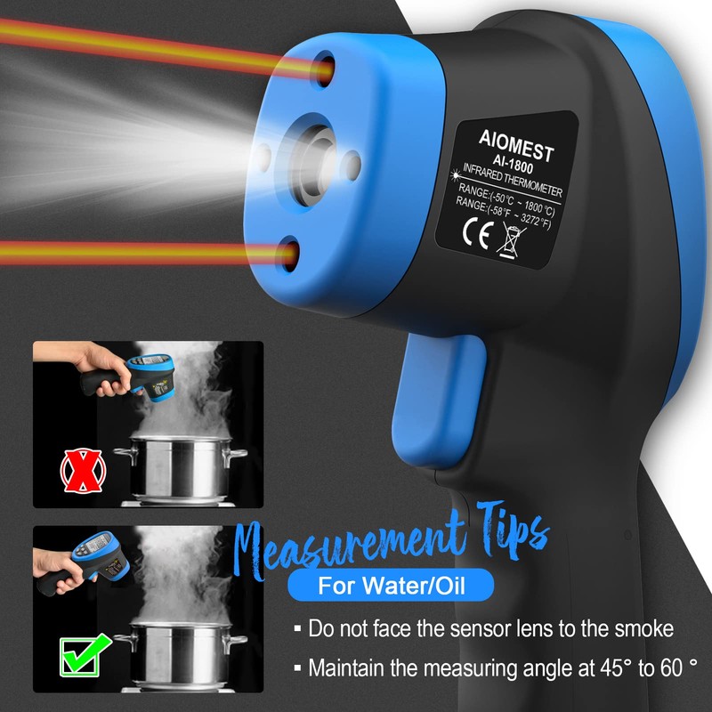 AIOMEST AI-1800 Digital Pyrometer DS 50:1, Touchless Infrared Thermometer Gun