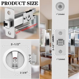 Round Pocket Door Hardware with Edge Pull Brushed Nickel Pocket Door Lock with Color Coded Indicators， Privacy Pocket Door Pull for Door Thickness 1-1/4" to 2-1/5”(Backset 2-3/8"（60mm） Not Adjustable)