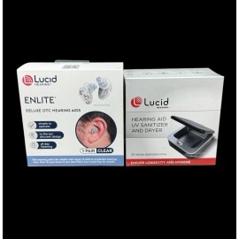 Lucid Hearing- OTC Enlite Deluxe Hearing Aids Clear w/ UV Sanitizer & Dryer NEW