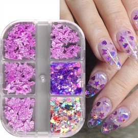 6 Grids Pink Butterfly Nail Art Glitter Sequins 3D Holographic Laser Butterflies Glitter for Acrylic Nails Sparkly Nail Flakes Manicure Paillettes Ultra Thin for Women Face Body Decoration Accessories