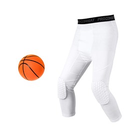 Unlimit Pantalones de compresión para baloncesto con almohadillas, color blanco 3/4 capri acolchados, mallas de baloncesto, Blanco, 3X-Large