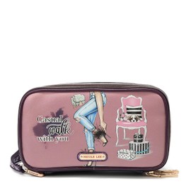 NICOLE LEE Cosmetic Makeup Brush Organizer Zip Bag, Multiple Travel Compartments, Removable Wristlet Strap (Paris Fashion Week)