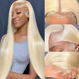 LICHANG 28 Inch 613 Lace Front Wig Human Hair Blonde 13X4 HD Transparent Lace Front Wig Human Hair 180% Density Blonde Glueless Wig 613 HD Straight Lace Frontal Wigs Human Hair Pre Plucked