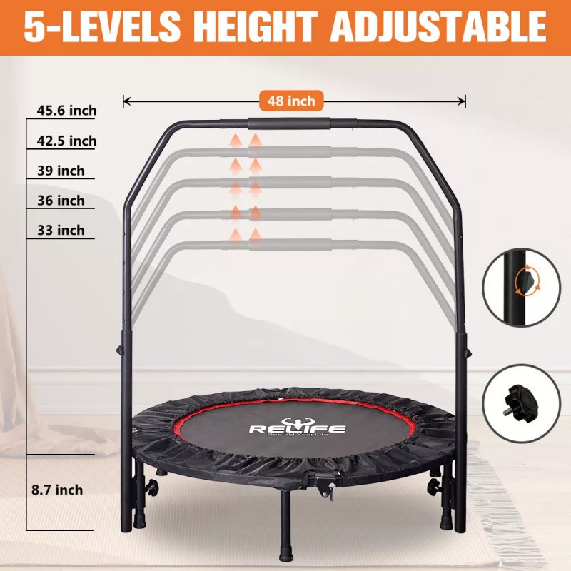 Relife Sports 48" Foldable Fitness Trampoline for Adults Kids Exercise