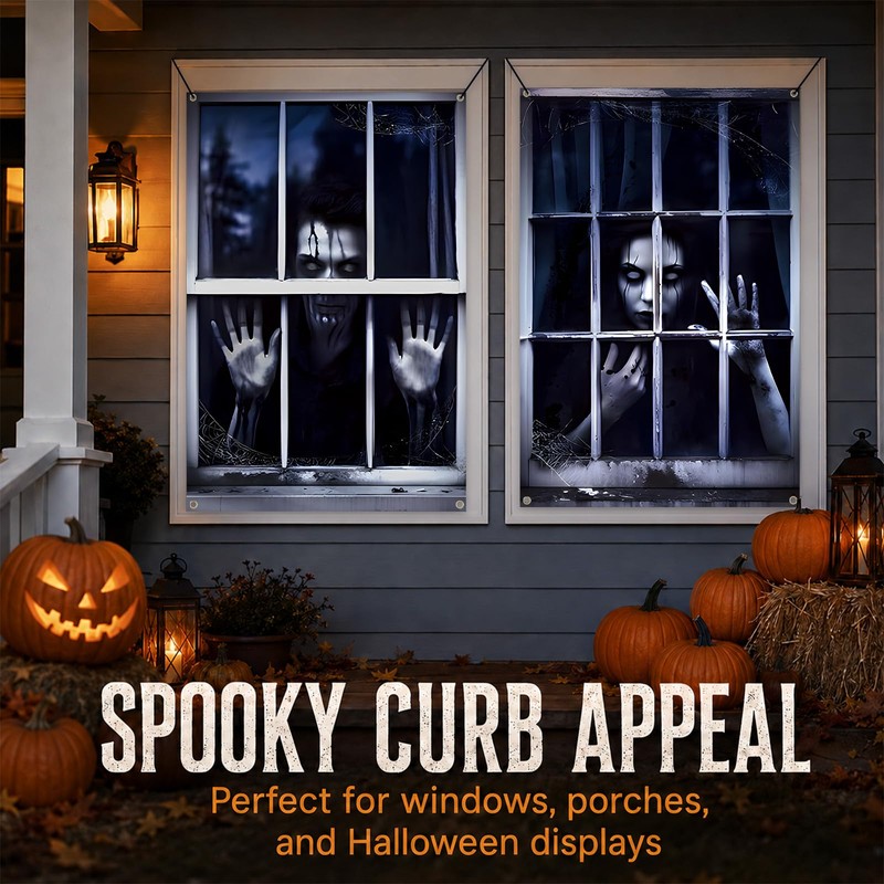 2Pcs Halloween Ghost Window Curtain Cover, Scary Halloween Decorations