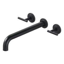 WOWOW Wall Mount Tub Filler: Matte Black Tub Faucet High Flow Two Handles Solid Brass, Long Spout Reach, Bathroom Bathtub Faucets with 2 Handles Tub Faucet with Brass Rough in Valve Included