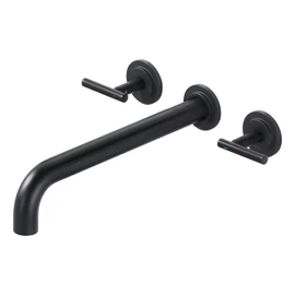 WOWOW Wall Mount Tub Filler: Matte Black Tub Faucet High Flow Two Handles Solid Brass, Long Spout Reach, Bathroom Bathtub Faucets with 2 Handles Tub Faucet with Brass Rough in Valve Included
