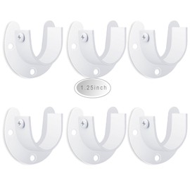 KOVOSCH 6 Pack Stainless Steel Closet Rod Brackets, 1-1/4 Inch Heavy Duty Closet Rod End Support, U-Shaped Closet Pole Holder Flange Rod Sockets with Adjustable Screws, White