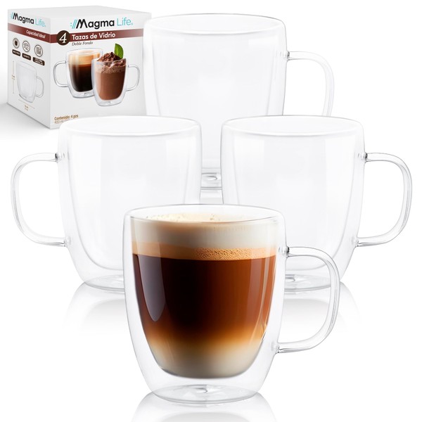 Magma Life Set de 4 Tazas Doble Fondo con Asa,