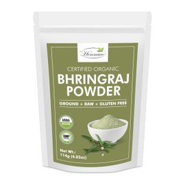 hennaco Organic Bhringraj Powder| Bhringraj Hair Mask Powder | Resealable Zip Lock Pouch | USDA Organic| Bhringraj Powder for Hair | Pure & Natural Natural Hair Conditioner | 114 Grams (4 OZ)